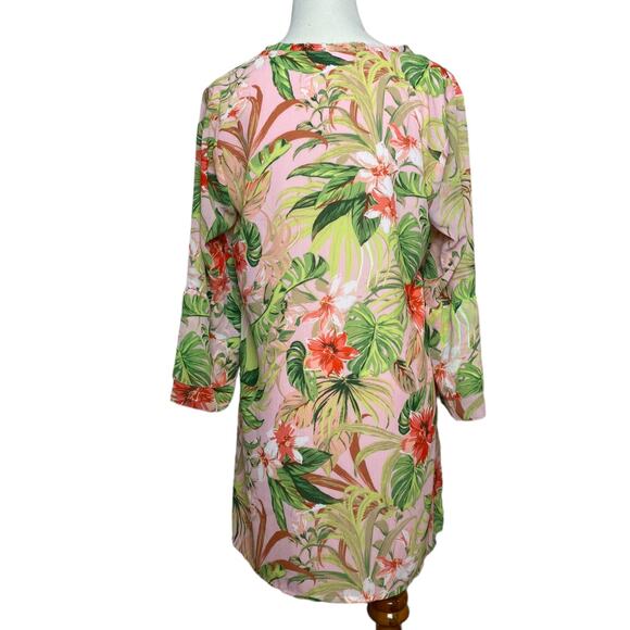 J. Jill Pink Tropical Floral 3/4 sleeve Tunic or Mini Dress Small - Picture 2 of 9